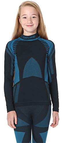 Ladeheid Kinder Mädchen Jungen Thermoaktives Langarm Shirt LASS0008 (Schwarz/Türkis, 122-128) von Ladeheid