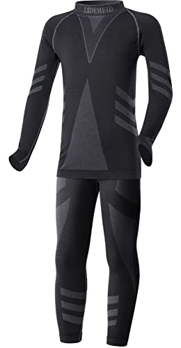 Ladeheid Skiunterwäsche Kinder Funktionsunterwäsche Set Langarm Shirt Lange Unterhose Thermoaktiv LAGI009 (Schwarz/Graphite, 122-128) von Ladeheid