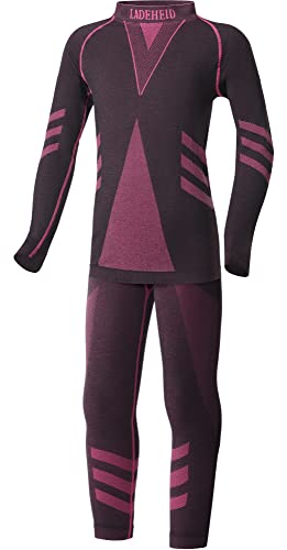 Ladeheid Skiunterwäsche Kinder Funktionsunterwäsche Set Langarm Shirt Lange Unterhose Thermoaktiv LAGI009 (Schwarz/Rosa, 122-128) von Ladeheid