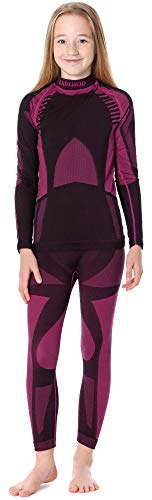 Ladeheid Kinder Mädchen Jungen Funktionsunterwäsche Set Langarm Shirt Lange Unterhose Thermoaktiv LASS0006 (Schwarz/Rosa, 122-128) von Ladeheid