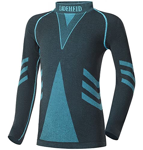 Ladeheid Thermounterwäsche Kinder Funktionsunterwäsche Thermoaktives Langarm Shirt Skiunterwäsche LAGI007 (Schwarz/Turquoise, 122-128) von Ladeheid