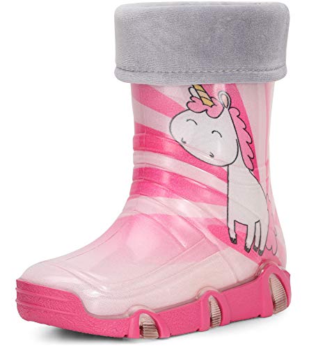 Ladeheid Kinder Mädchen Jungen Gummistiefel Gefüttert Swk30 (Rosa Einhorn 30, 21/22 EU) von Ladeheid