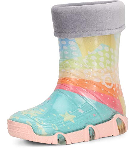 Ladeheid Kinder Mädchen Jungen Gummistiefel Gefüttert Swk31 (Türkis Muster-31, 29/30 EU) von Ladeheid