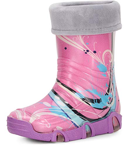 Ladeheid Kinder Mädchen Jungen Gummistiefel Gefüttert Swk33 (Violett Muster-33, 23/24 EU) von Ladeheid