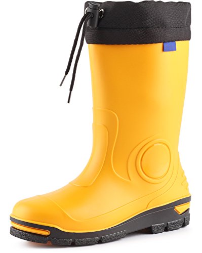 Ladeheid Gummistiefel Kinder mit Schnürung Hohe Regenstiefel für Jungen und Mädchen bequeme, rutschfeste und federleichte Regenschuhe für alle Jahreszeiten LARB014 (Gelb, 29 30 EU) von Ladeheid