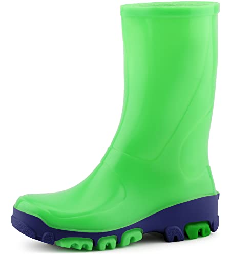 Ladeheid Kinder Mädchen Jungen Gummistiefel Regenschuhe LARB015 (Neongrün Marineblau, 29/30 EU) von Ladeheid