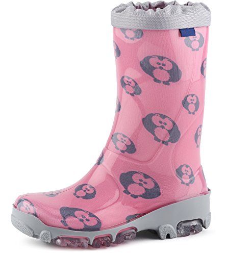 Ladeheid Gummistiefel Kinder bequeme und wasserdichte Regenschuhe für Jungen und Mädchen LARB015 (Rosa Eule, 23 24 EU) von Ladeheid