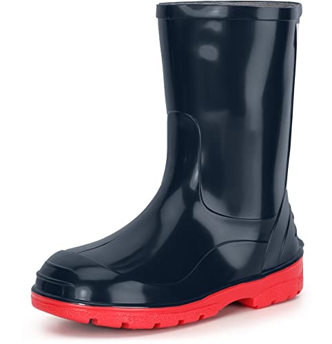 Ladeheid Gummistiefel Kinder Hohe wasserdichte Regenstiefel für Jungen und Mädchen LA-939 (Dunkelblau/Rot, 21 EU) von Ladeheid