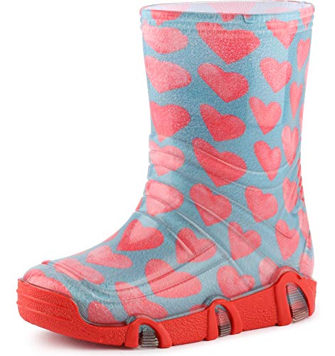 Ladeheid Kinder Mädchen Jungen Gummistiefel SwkBW 203 (Türkis Rosa Herzen, 21/22 EU) von Ladeheid