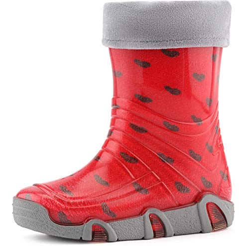 Ladeheid Kinder Mädchen Jungen Gummistiefel WOD 12 (Rot Grau Herzen, 23/24 EU) von Ladeheid