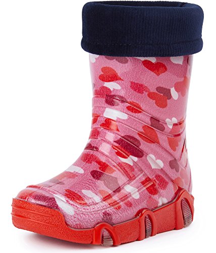 Ladeheid Kinder Mädchen Jungen Gummistiefel gefüttert Swk 03 (Rosa Herz, 21/22 EU) von Ladeheid