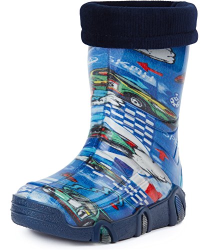 Ladeheid Kinder Mädchen Jungen Gummistiefel gefüttert Swk 05 (Blau Auto, 31/32 EU) von Ladeheid