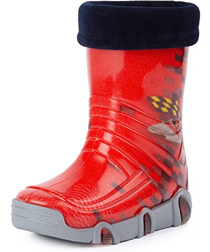 Ladeheid Kinder Mädchen Jungen Gummistiefel gefüttert Swk 16 (Rot Auto, 21/22 EU) von Ladeheid