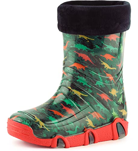 Ladeheid Kinder Mädchen Jungen Gummistiefel gefüttert Swk 205 (Dunkles Türkis Dinosaurier, 21/22 EU) von Ladeheid