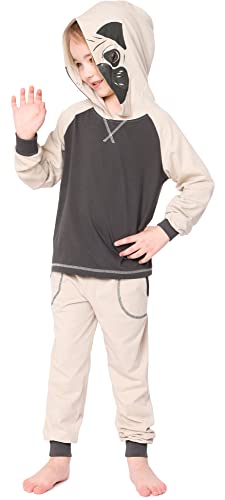 Ladeheid Kinder Mädchen Jungen Langarm Schlafanzug aus Baumwolle Pyjama bunt mit Verkleidung mit Kapuze LA40-236 (Beige Mops, 146-152) von Ladeheid