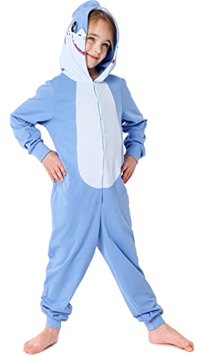 Ladeheid Kinder Mädchen Jungen Schlafoverall Tierkostüm Jumpsuit bunt Tiermotiv Verkleidung LA40-232 (Blau Hai, 122-128) von Ladeheid