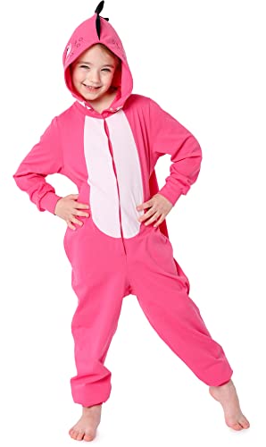 Ladeheid Kinder Mädchen Jungen Schlafoverall Tierkostüm Jumpsuit bunt Tiermotiv Verkleidung LA40-232 (Dunkelrosa Dino, 110-116) von Ladeheid