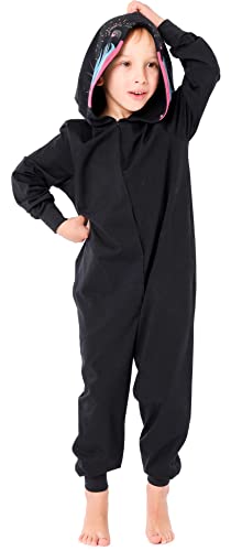 Ladeheid Kinder Schlafoverall aus Baumwolle Jumpsuit bunt Schlafanzug mit Kapuze LA40-232 (Schwarz Pavian, 158-164) von Ladeheid