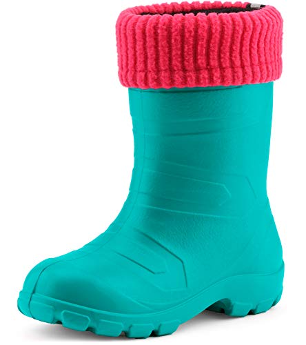 Ladeheid Kinder Mädchen Jungen federleichte EVA Thermo Gummistiefel gefüttert LA845KIDS (Türkis/Rosa, 25 EU) von Ladeheid