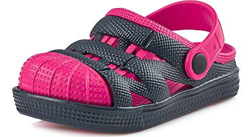 Ladeheid Kinder Mädchen Jungen leichte Eva Clogs Gartenclogs Gartenschuhe KL056 (Dunkelblau/Rosa, 25 EU) von Ladeheid