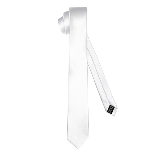 Ladeheid Klassische Herren Krawatte, glänzend, Perfekt für Büro & Festlichkeiten, Vielfältige Farben - Ideal für Geschäftsmeetings, Hochzeiten TMS-5 (150cm x 5cm, Weiß) von Ladeheid