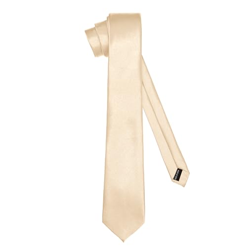 Ladeheid Klassische Herren Krawatte, glänzend, Perfekt für Büro & Festlichkeiten, Vielfältige Farben - Ideal für Geschäftsmeetings, Hochzeiten TMS-7 (150cm x 7cm, Beige) von Ladeheid