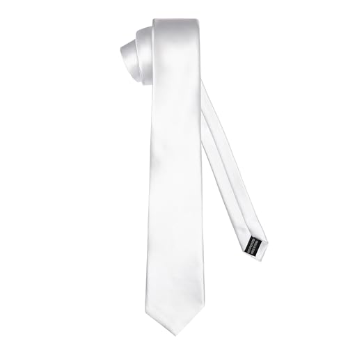 Ladeheid Klassische Herren Krawatte, glänzend, Perfekt für Büro & Festlichkeiten, Vielfältige Farben - Ideal für Geschäftsmeetings, Hochzeiten TMS-7 (150cm x 7cm, Weiß) von Ladeheid