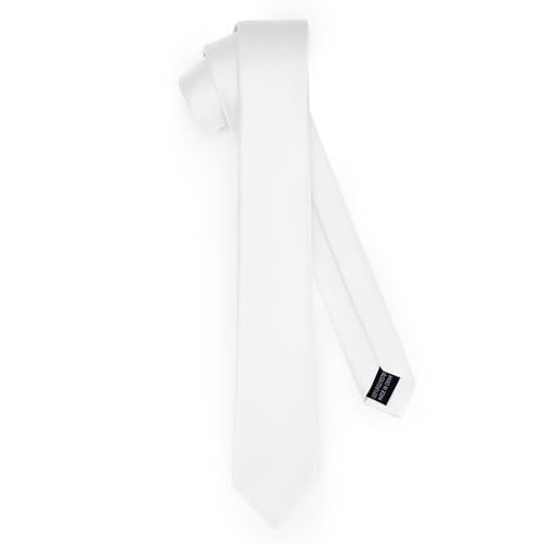 Ladeheid Klassische Herren Krawatte, matt, Perfekt für Büro & Festlichkeiten, Vielfältige Farben - Ideal für Geschäftsmeetings, Hochzeiten TMM-5 (150cm x 5cm, Weiß) von Ladeheid
