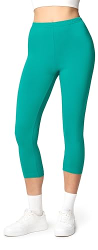 Ladeheid Leggings Damen 3/4 Baumwolle bequem und atmungsaktiv Capri Leggings Damen für Sommer LA40-132 (Dunkeltürkis, M) von Ladeheid