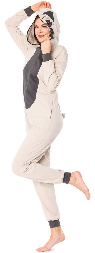 Ladeheid Schlafanzug Damen Schlafoverall aus Baumwolle Jumpsuit mit Kapuze LA40-234 ohne von Ladeheid