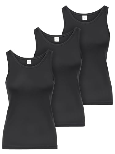 Ladeheid Unterhemd Damen Baumwoll Unterwäsche, Atmungsaktives Weiches Komfortables Tank Top Damen, Unterhemden, Set 3 Stück LA40-262 (Schwarz, M) von Ladeheid