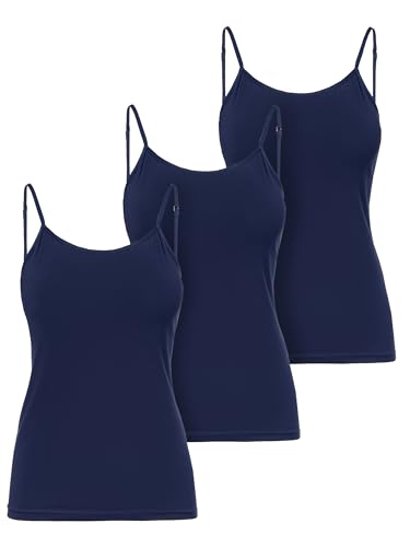 Ladeheid Unterhemd Damen Spaghetti Top Baumwoll Unterwäsche Damen, Weiches Tank Top, Unterhemden, Set 3 Stück LA40-263 (Dunkelblau, 3XL) von Ladeheid