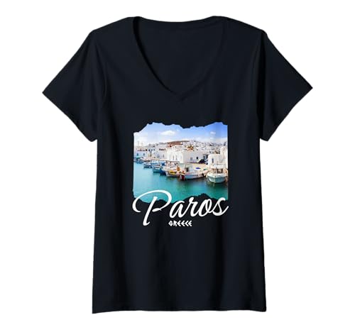 Damen Paros Griechenland Souvenir/Paros T-Shirt mit V-Ausschnitt Damen Paros Griechenland Souvenir/Paros T-Shirt mit V-Ausschnitt von Laden Sie Souvenir Paros