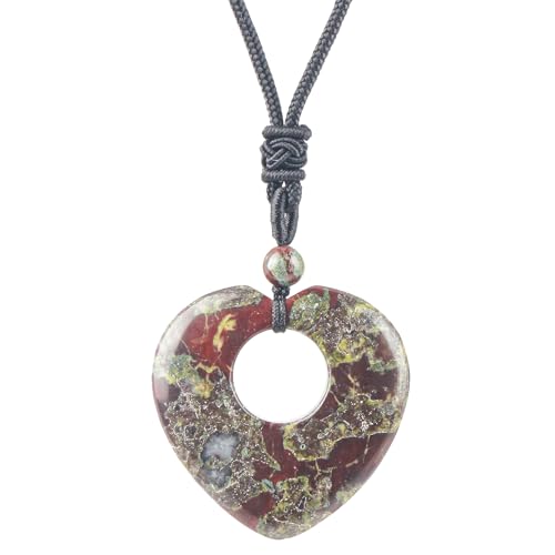 Ladeukoi Natürliche Edelstein Herz-geformte Donut Halskette für Frauen Männer, handgemachte Heilung Glück Stein Kette Anhänger Halsketten justierbar 18"-29", Drachenblut Stein von Ladeukoi