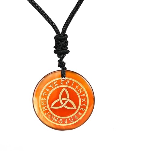 Ladeukoi Runde Stein Viking Runen Anhänger Halskette, gravierte nordische Runen Elder Futhark verstellbare Amulett Kette 17-25 Zoll, Roter Achat von Ladeukoi