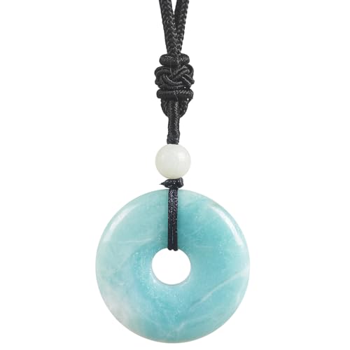 Ladeukoi natürliche Amazonite runde Stein Donut Halskette für Frauen Männer, handgemachte Heilung Kristall Glück Anhänger Halsketten justierbare 18-29 Zoll von Ladeukoi