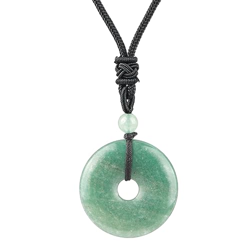 Ladeukoi natürliche Grüner Aventurine runde Stein Donut Halskette für Frauen Männer, handgemachte Heilung Kristall Glück Anhänger Halsketten justierbare 18-29 Zoll von Ladeukoi