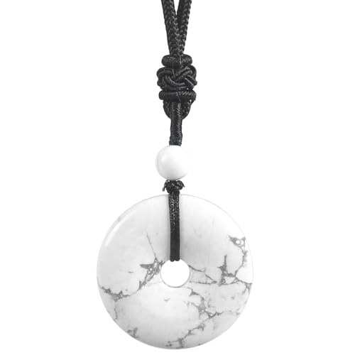 Ladeukoi natürliche Weißer Howlite Türkis runde Stein Donut Halskette für Frauen Männer, handgemachte Heilung Kristall Glück Anhänger Halsketten justierbare 18-29 Zoll von Ladeukoi