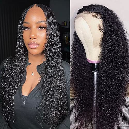 Echthaar Perücke Lace Front Wig Human Hair Kinky Curly 13x4 Lace Frontal Wigs for Black Women Nature Color 180% Density Brazilian Human Hair Pre Plucked Baby Hair 24 Zoll von Ladiaryf