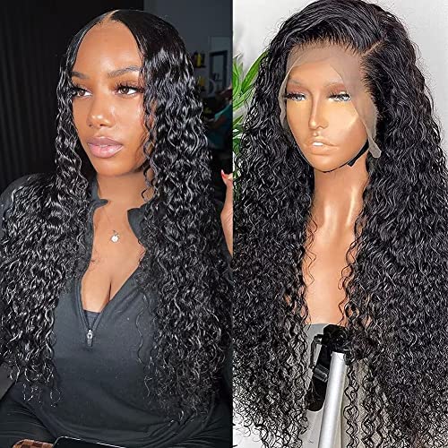 Ladiaryf Hair Kinky Curly Echthaar Perücke 13x4 Lace Front Perücke Brasilien Remy Haar Echthaar Perücke Schwarz Curly Wig für Damen 180% Dichte 18 Zoll von Ladiaryf