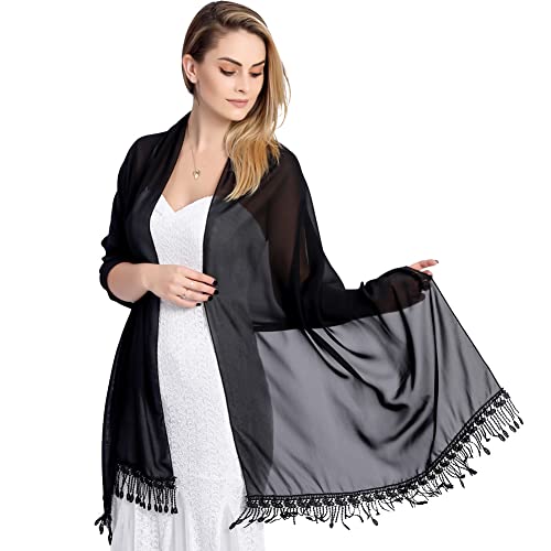 Ladiery Chiffon Stola für Damen Schalmit Spitze Fransen, weicher leichter Umschlagtücher Schals für Hochzeiten Braut von Ladiery