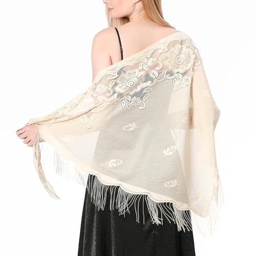Ladiery Dreieck Spitze Stola Festlich für Abendkleider mit Quasten für Abend Party Mesh Hochzeit Schals von Ladiery