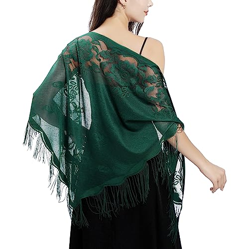 Ladiery Dreieck Spitze Stola Festlich für Abendkleider mit Quasten für Abend Party Mesh Hochzeit Schals von Ladiery