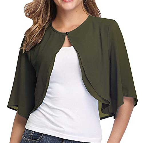 Ladiery Frauen Achselzucken Chiffon Kurzarm Front öffnen Bolero Strickjacke Oberbekleidung Schal Abend Hochzeit Kap Hemd Tops von Ladiery