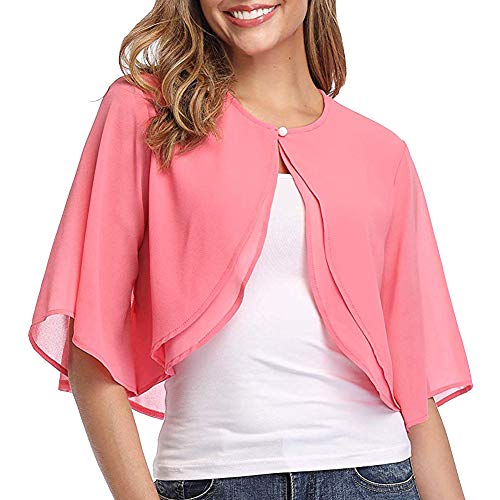 Ladiery Frauen Achselzucken Chiffon Kurzarm Front öffnen Bolero Strickjacke Oberbekleidung Abend Hochzeit Tops (Pink,XL) von Ladiery