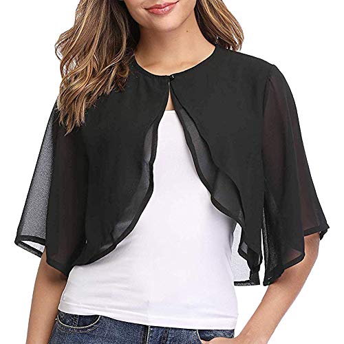 Ladiery Frauen Achselzucken Chiffon Kurzarm Front öffnen Bolero Strickjacke Oberbekleidung Schal Abend Hochzeit Kap Hemd Tops von Ladiery