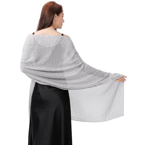 Ladiery Schal und Wraps für Abendkleider, Weicher Schiere Chiffon Funkelnden Strass Hochzeitschal formelle Schal Wraps für Frauen von Ladiery