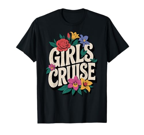 Mädchen-Kreuzfahrt, lustiger Sommerurlaub und Tropische Retro-Blumen T-Shirt Mädchen-Kreuzfahrt, lustiger Sommerurlaub und Tropische Retro-Blumen T-Shirt von Ladies Island Trip and Travel Floral Designs