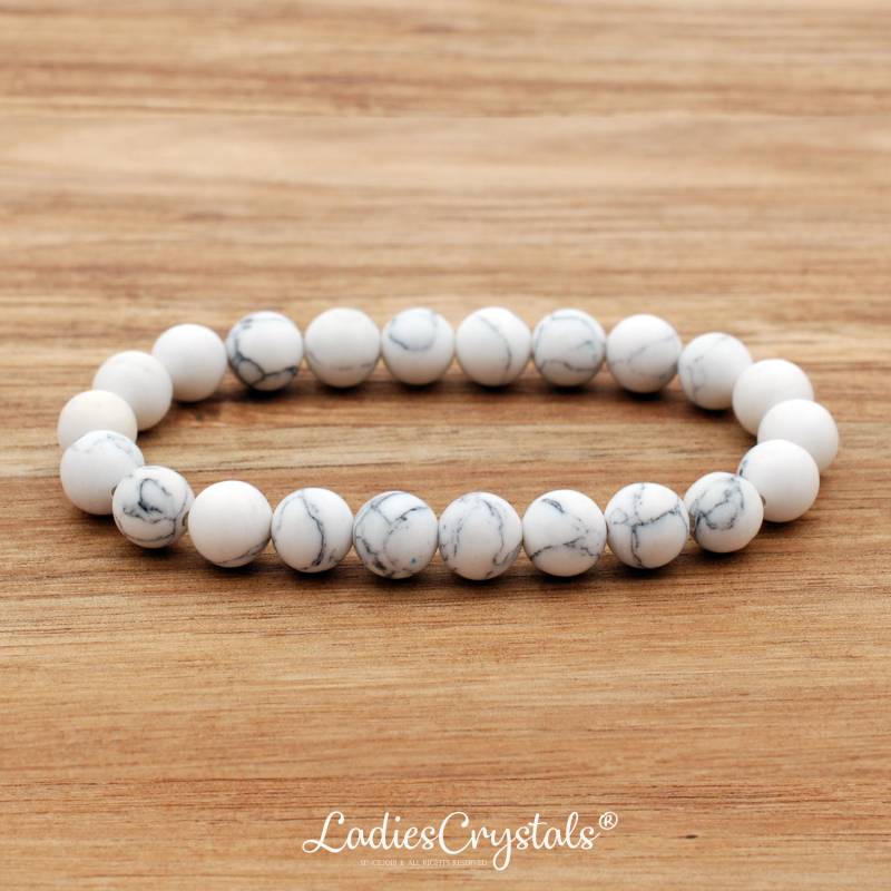 Howlite Armband, Armband 8 Mm Perlen, Howlite, Armbänder, Weißes Perlenarmband, Geschenke, Kristalle, Edelsteine, Edelsteine von LadiesCrystals