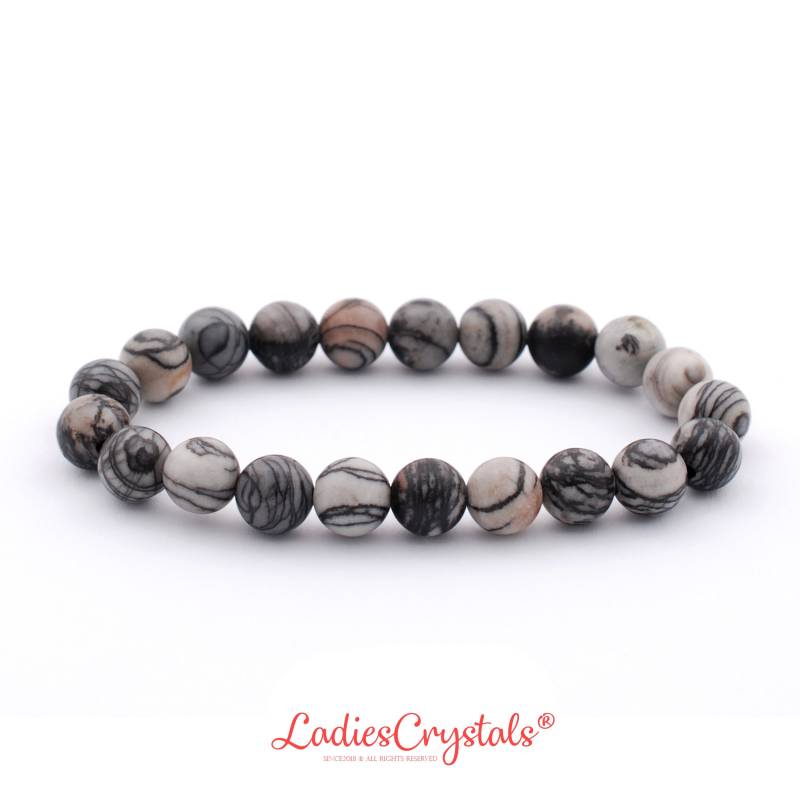 Picasso Jaspis Armband, Armband 8 Mm Perlen, Metaphysical Kristalle, Geschenke, Edelsteine, Schwarz Perlen von LadiesCrystals